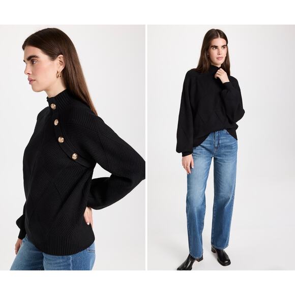 Line & Dot Stevie Sweater – Black with Gold Buttons, Women's Size Large - Picture 2 of 9